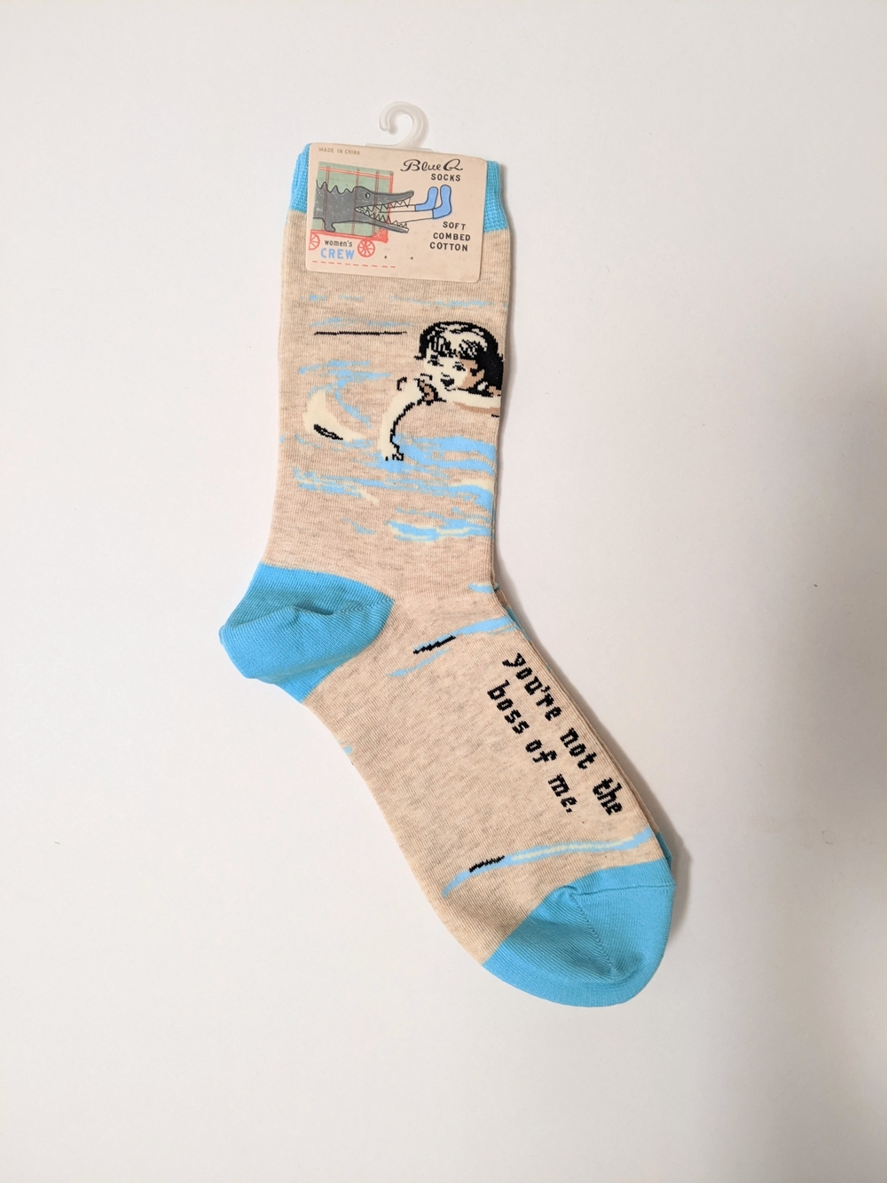 Blue Q soft Novelty Crew Socks "You're Not the Boss of Me" NWT size W 5-10